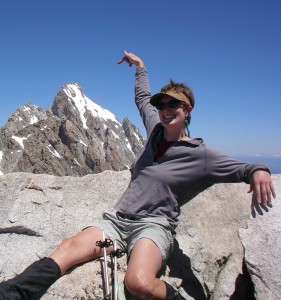 Madeline "views" Grand Teton from South Teton summit.