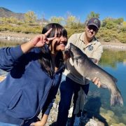 A STRIVE student catching a fish at Lake Lehow!