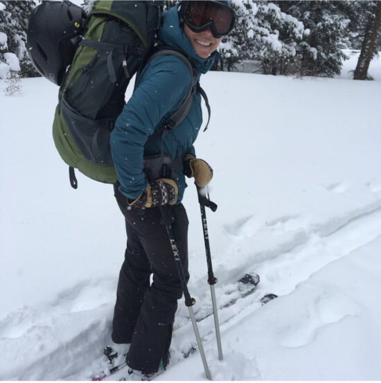 Andrea Schwartz-Dulaney skiing in the backcountry