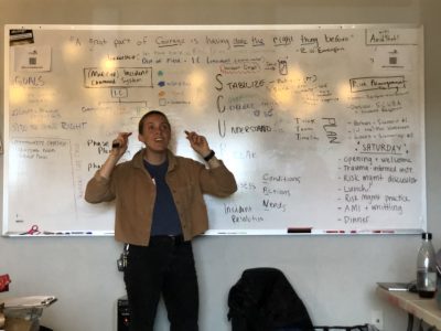 Sadie teaching risk management protocols at spring training