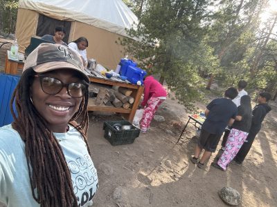 Students use the outdoor kitchen during the DSST/LHC Watershed program.